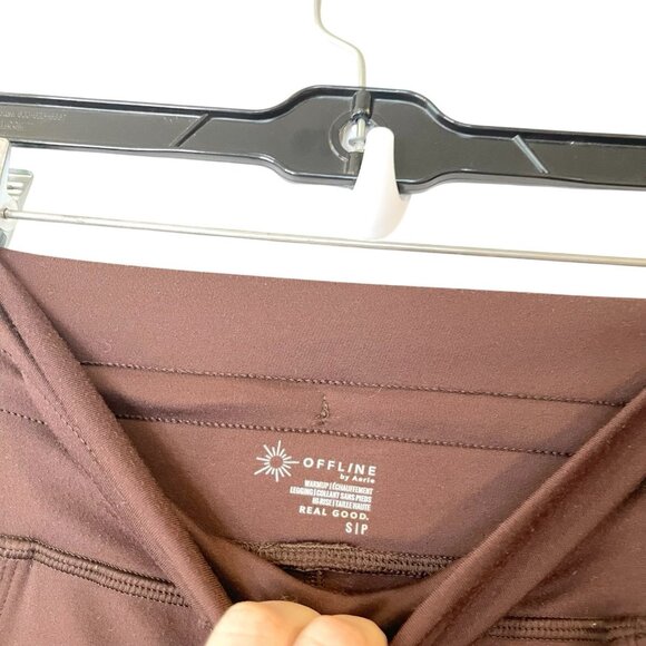 Aerie Offline Warmup Legging Hi-Rise Brown Zip Pockets Jogger Stretch Solid S - Picture 4 of 5